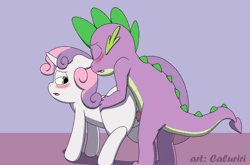 Size: 1280x845 | Tagged: explicit, artist:caluriri, spike, sweetie belle, animated, blushing, doggy style, dragon, dragon on filly, dragon on filly action, dragon on pony action, female, filly, foal, foalcon, from behind, g4, gif, imported from derpibooru, interspecies, male, nudity, penetration, penis, pony, sex, ship:spikebelle, shipping, straight, unicorn, vaginal, vulva