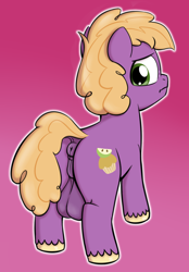 Size: 1216x1750 | Tagged: explicit, artist:heretichesh, anus, balls, butt, colored, colt, concerned, earth pony, foal, foalcon, g4, imported from derpibooru, little mac, looking back, male, nudity, plot, pony, presenting, solo, solo male