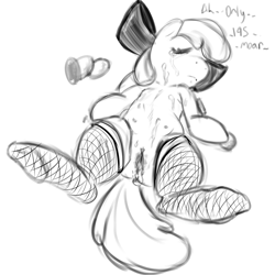 Size: 878x878 | Tagged: explicit, artist:simple-creature, apple bloom, clothes, creampie, crotchboobs, cum, earth pony, female, filly, foal, foalcon, g4, imported from derpibooru, legwear, monochrome, nipples, nudity, pony, sketch, solo, solo female, source needed, stockings, thigh highs, vulva