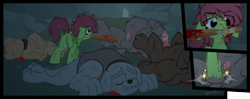 Size: 2500x992 | Tagged: explicit, grimdark, artist:sherathoz, oc, oc:watermelon success, abuse, aftersex, alternate version, ball busting, blood, canine penis, cave, cbt, comic, commission, diamond dog, female, filly, foal, foalcon, imported from derpibooru, injured, nudity, penis, pony, punishment, rape, revenge