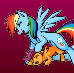 Size: 1010x1000 | Tagged: explicit, artist:vodkamewtwoni, rainbow dash, scootaloo, anal orgasm, commission, cum, cumming, duo, edit, foal, foalcon, frog (hoof), futa, futa filly, futa on futa, futa rainbow dash, futa scootaloo, g4, hands free, imported from derpibooru, intersex, nudity, orgasm, pegasus, penetration, penis, pony, precum, sex, ship:scootadash, shipping, simultaneous orgasm, spread wings, underhoof, wings