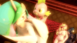 Size: 1280x720 | Tagged: explicit, artist:patm3rat, princess celestia, princess luna, spike, 3d, abdominal bulge, age difference, alicorn triarchy, alternate character, alternate version, animated, anthro, anthro on dragon action, ass, balls, barbed penis, barefoot, big balls, big penis, breasts, busty princess cadance, busty princess celestia, busty princess luna, butt, doggy style, dragon, feet, female, foalcon, from behind, g4, imported from derpibooru, impossibly large balls, impossibly large penis, infidelity, interspecies, larger female, male, nipples, nudity, penetration, penis, polyamory, princess cadance, rough sex, sex, ship:lunaspikelestiance, ship:spikedance, ship:spikelestia, ship:spiluna, shipping, size difference, smaller male, sound, source filmmaker, spike gets all the mares, spike gets all the princesses, straight, vaginal, webm