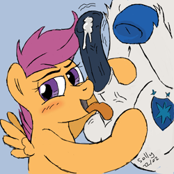 Size: 8185x8185 | Tagged: explicit, artist:gollygosh, scootaloo, shining armor, balls, erection, female, femdom, filly, filly on stallion, foal, foalcon, foaldom, g4, imported from derpibooru, infidelity, licking, licking cock, looking at you, looking back, male, malesub, nudity, oral, pegasus, penis, pony, precum, scootadom, sex, shiningaloo, shiningloo, shiningsub, shipping, stallion, straight, submissive, tongue out, unicorn
