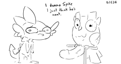 Size: 3662x1930 | Tagged: explicit, artist:tjpones, spike, balls, big penis, bird, black and white, dragon, drawing (shitty) porn of every episode, duo, duo male, foalcon, g4, grayscale, human penis, i just think they're neat, implied twilight sparkle, imported from derpibooru, male, monochrome, my little pony: friendship is magic, nudity, offscreen character, owl, owl's well that ends well, owlowiscious, penis, penis size difference, perch, simple background, size difference, small penis, white background