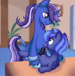 Size: 3600x3630 | Tagged: explicit, artist:c1trine, princess luna, oc, oc:azure night, age difference, age regression, alicorn, azuna, canon x oc, commission, duo, female, filly, filly luna, foal, foalcon, g4, high res, imported from derpibooru, intercrural sex, male, nudity, older, penis, pony, s1 luna, sex, shipping, show accurate, show accurate porn, stallion, stallion on filly, straight, unicorn, woona, ych result, younger