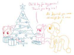 Size: 1400x1040 | Tagged: explicit, artist:sengrisane, apple bloom, applejack, anus, big macintosh, christmas, christmas tree, dildo, earth pony, female, filly, foal, foalcon, g4, holiday, imported from derpibooru, male, mare, nudity, pony, present, sex toy, stallion, tree, vulva