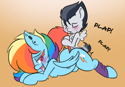 Size: 2388x1668 | Tagged: explicit, artist:steelsoul, rainbow dash, age difference, ambiguous penetration, blushing, butt, colt, colt on mare, female, foal, foalcon, g4, humping like there's no tomorrow, imported from derpibooru, male, mare, pegasus, plap, plot, pony, reverse foalcon, rumble, sex, sex noises, sexy, ship:rumbledash, shipping, simple background, softcore, straight, straight shota, stupid sexy rainbow dash