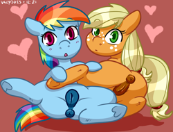 Size: 1458x1106 | Tagged: explicit, artist:walpurgie, applejack, rainbow dash, anatomically correct, anus, butt, earth pony, female, filly, filly on filly, filly rainbow dash, foal, foalcon, g4, imported from derpibooru, interrupted, lesbian, looking at you, looking back, looking back at you, nudity, pegasus, plot, ponut, pony, presenting, ship:appledash, shipping, spread legs, spreading, surprised, vulva, younger