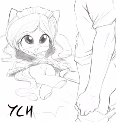 Size: 3434x3594 | Tagged: explicit, artist:darkstylerz, advertisement, clothes, commission, crotchboobs, cute, female, filly, foal, foalcon, frog (hoof), high res, hooves, hooves behind head, human, human on pony action, imported from derpibooru, interspecies, maid, nipples, nudity, penis, pony, teasing, underhoof, vulva, your character here