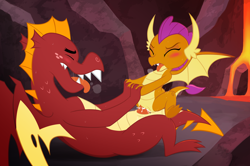 Size: 2143x1426 | Tagged: explicit, artist:dancingchar, ahegao, alternate version, blushing, brother, brother and sister, cowgirl position, creampie, cum, cumming, dragon, dragoncest, eyes closed, female, foalcon, from front, g4, garble, hands free, holding hands, imported from derpibooru, incest, looking pleasured, male, nudity, open mouth, orgasm, penetration, penis, sex, ship:smolble, show accurate, show accurate porn, sibling incest, siblings, simultaneous orgasm, sister, smolder, straight, tongue out, vaginal, vaginal creampie, vaginal orgasm, vulva