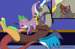 Size: 1280x844 | Tagged: explicit, artist:caluriri, spike, analingus, analingus on male, discord, draconequus, draconequus on dragon action, dragon, foalcon, g4, gay, imported from derpibooru, interspecies, male, male on male analingus, moaning, moaning in pleasure, nudity, oral, penis, sex, ship:dispike, shipping