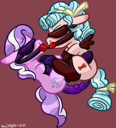 Size: 1476x1631 | Tagged: explicit, artist:walpurgie, diamond tiara, alternate version, armbinder, ballgag, blindfold, blushing, bondage, bound together, clothes, cozy glow, diamondglow, dildo, doubleheaded dildo, ear blush, earth pony, female, filly, filly on filly, foal, foalcon, g4, gag, imported from derpibooru, insertion, latex, legwear, lesbian, pegasus, pony, sex, sex toy, shipping, socks, stockings, thigh highs, vaginal insertion, wing sleeves, wings