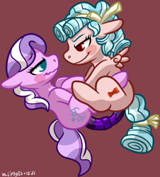 Size: 1476x1631 | Tagged: explicit, artist:walpurgie, diamond tiara, bedroom eyes, blush sticker, blushing, cozy glow, diamondglow, dildo, doubleheaded dildo, earth pony, female, filly, filly on filly, foal, foalcon, g4, imported from derpibooru, insertion, lesbian, looking at each other, looking at someone, pegasus, pony, sex, sex toy, shipping, smiling, smiling at each other, smirk, vaginal insertion, wavy mouth