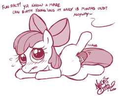 Size: 729x571 | Tagged: explicit, artist:nekostar, apple bloom, abdominal bulge, applecest, big macintosh, blushing, brother and sister, dialogue, disembodied penis, earth pony, emanata, estrus, female, filly, foal, foalcon, g4, horsecock, imported from derpibooru, incest, lip bite, male, monochrome, nudity, offscreen character, onomatopoeia, part of a series, part of a set, penetration, penis, pony, sex, sex education, ship:macbloom, shipping, siblings, straight, sweat, sweatdrops, this will end in pregnancy, throb, vagina, vaginal