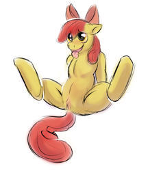 Size: 1204x1280 | Tagged: explicit, artist:ponyparty, apple bloom, earth pony, female, filly, foal, foalcon, g4, imported from derpibooru, nudity, pony, solo, solo female, spread legs, spreading, tongue out, vulva