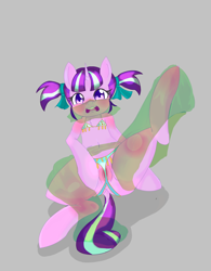 Size: 1500x1920 | Tagged: explicit, artist:ei low, starlight glimmer, anus, belly, belly button, blushing, clothes, dock, female, filly, filly starlight glimmer, foal, foalcon, g4, harem outfit, imported from derpibooru, nudity, open mouth, panties, pony, see-through, semi-anthro, spreading, tail, underwear, unicorn, useless clothing, veil, vulva, younger