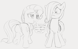 Size: 1309x832 | Tagged: explicit, artist:dotkwa, fluttershy, rarity, anatomically correct, anus, butt, dialogue, female, filly, filly rarity, flirting, foal, foalcon, g4, grayscale, hair over one eye, imported from derpibooru, lesbian, monochrome, nudity, pegasus, plot, ponut, pony, rearity, ship:flarity, shipping, sketch, speech bubble, underhoof, unicorn, vulva, younger