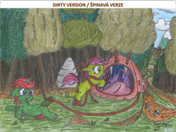 Size: 2002x1499 | Tagged: explicit, grotesque, artist:vovi, spike, twilight sparkle, oc, oc:plum virgin sentry, oc:void virgin sparkles, anus, bone, colt, colt prey, crying, czech, death, digestion, dirty anus, dock, female, fetish, filly, filly prey, foal, foalcon, g4, implied death, imported from derpibooru, male, male prey, mare, mare prey, nudity, penis, ponut, pony, poop, pooping, scat, screaming, siblings, skeleton, skull, swallowing, tail, unicorn, vore, vulva