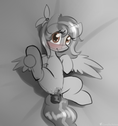 Size: 1791x1919 | Tagged: explicit, artist:cornelia_nelson, oc, anal insertion, blushing, cute, dildo, female, filly, foal, foalcon, imported from derpibooru, insertion, looking at you, nudity, oc name needed, oc only, pegasus, pony, sex toy, solo, solo female, vulva, wet, wip