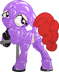 Size: 1500x1810 | Tagged: explicit, artist:sherathoz, anal thlut, anus, ballgag, bdsm, bondage, bondage furniture, butt, chastity, chastity piercing, crotchless, cuffs, earth pony, female, femsub, filly, floppy ears, foal, foalcon, g4, gag, genital piercing, gimp, gimp suit, hood, imported from derpibooru, labia piercing, latex, latex suit, looking back, nudity, piercing, plot, ponut, pony, presenting, rubber, solo, solo female, submissive, tail, tail hole, tied, twist, twistsub, vaginal piercing, vulva