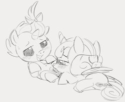 Size: 852x699 | Tagged: explicit, artist:dotkwa, princess flurry heart, alicorn, anatomically correct, anus, babycon, butt, cunnilingus, dock, female, foal, foalcon, g4, grayscale, imported from derpibooru, lesbian, lidded eyes, monochrome, nudity, oral, plot, ponut, pony, pumpkin cake, sex, ship:pumpkin heart, shipping, sketch, unicorn, vaginal secretions, vulva