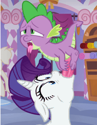 Size: 700x902 | Tagged: explicit, artist:anonymous, rarity, spike, age difference, animated, big penis, blowjob, dragon, duo, duo male and female, female, foalcon, g4, gif, imported from derpibooru, male, mare, nudity, oral, penis, pony, sex, ship:sparity, shipping, show accurate, straight, tongue out, unicorn, wingless spike