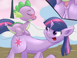 Size: 2000x1500 | Tagged: explicit, artist:maximussolini, spike, twilight sparkle, anal, anus, blushing, casual sex, dragon, exhibitionism, eyes closed, female, foalcon, g4, imported from derpibooru, labia, looking back, male, my little pony: friendship is magic, nudity, open mouth, outdoor sex, outdoors, penetration, penis, pony, public sex, scene interpretation, sex, ship:twispike, shipping, smiling, straight, unicorn, unicorn twilight, winter wrap up