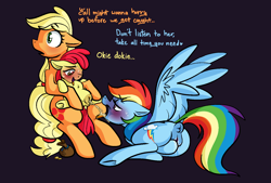 Size: 1480x1000 | Tagged: explicit, artist:vodkamewtwoni, apple bloom, applejack, rainbow dash, age difference, anatomically correct, anus, applecest, aroused, bits, black background, cider, clopping, earth pony, eyes on the prize, female, fetish, filly, foal, foalcon, g4, imported from derpibooru, incest, lesbian, mare, mare on filly, masturbation, nudity, pegasus, piss drinking, pissing, ponut, pony, potty time, prostitution, ship:appledash, ship:bloomjack, ship:rainbloom, shipping, siblings, simple background, sisters, spread legs, spread wings, spreading, sweat, this will end in jail time, trio, urine, vaginal secretions, vulva, watersports, wingboner, wings, worried