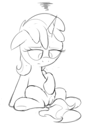 Size: 649x901 | Tagged: explicit, artist:dtcx97, anatomically correct, dinky hooves, female, filly, foal, foalcon, g4, imported from derpibooru, monochrome, nudity, pony, sitting, sketch, solo, solo female, unsatisfied, vulva