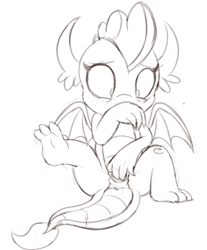 Size: 757x913 | Tagged: explicit, artist:dtcx97, cloaca, dragon, female, foalcon, g4, genital slit, imported from derpibooru, masturbation, monochrome, sketch, smolder, solo, solo female, vaginal secretions, weird lizzer hole