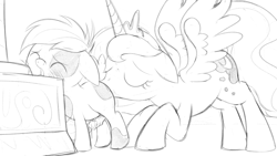 Size: 3405x1915 | Tagged: explicit, artist:dtcx97, princess luna, age difference, alicorn, analingus, analingus on male, backside gobbling, blushing, colt, drool, earth pony, eyes closed, female, female on male, female on male analingus, foal, foalcon, g4, horsecock, imported from derpibooru, male, mare, mare on colt, monochrome, nudity, open mouth, oral, penis, pipsqueak, pony, precum, sex, ship:lunapip, shipping, sketch, straight, straight shota