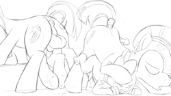 Size: 3840x2160 | Tagged: explicit, artist:dtcx97, spike, twilight sparkle, anal, anus, balls, dragon, dragon on pony action, equal opportunity lewd, eyes closed, female, foalcon, g4, gay, gay in front of girls, high res, imported from derpibooru, interspecies, male, monochrome, nudity, penetration, ponut, pony, royal guard, sex, sketch, stallion, straight, tail wrap, vaginal
