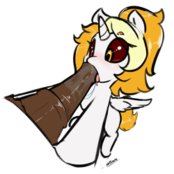 Size: 2032x2032 | Tagged: explicit, artist:nottrevbe, oc, oc:dyx, alicorn, alicorn oc, blowjob, blushing, disembodied penis, drool, female, filly, foal, foalcon, glazed dick, high res, horn, horsecock, imported from derpibooru, nudity, oc only, oral, penis, pony, sex, simple background, transparent background, wings