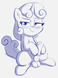 Size: 1359x1824 | Tagged: explicit, artist:heretichesh, sweetie belle, blushing, female, filly, foal, foalcon, futa, futa filly, futa sweetie belle, g4, imported from derpibooru, intersex, masturbation, nudity, penis, pony, precum, raised eyebrow, sketch, unicorn