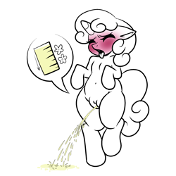 Size: 2000x2000 | Tagged: explicit, artist:vodkamewtwoni, sweetie belle, alternate version, bladder gauge, blushing, desperation, eyes closed, female, filly, foal, foalcon, g4, high res, imported from derpibooru, lip bite, need to pee, nudity, omorashi, peeing on the floor, pissing, pony, potty dance, potty emergency, potty time, relief, solo, solo female, tongue out, unicorn, urine, vulva