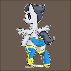 Size: 1000x1000 | Tagged: questionable, artist:vodkamewtwoni, butt, casual urination, clothes, colt, commission, cute, dock, fetish, foal, foalcon, g4, imported from derpibooru, legwear, looking at you, looking back, looking back at you, male, no pupils, panties, peeing in panties, pegasus, pissing, plot, pony, raised tail, rumble, rumblebetes, simple background, socks, solo, solo male, spread wings, stockings, tail, thigh highs, underwear, urine, watersports, wetting, wings, ych result
