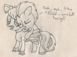 Size: 1108x811 | Tagged: explicit, artist:anonymous, 4chan, barley barrel, barrel twins, bedroom eyes, bonding, bow, brother, brother and sister, cheerleader outfit, clothes, colt, colt on filly, dialogue, drawthread, duo, exclamation point, exercise, female, filly, foal, foalcon, freckles, g4, implied rainbow dash, imported from derpibooru, incest, male, monochrome, my little pony: friendship is magic, my little pony: rainbow roadtrip, open mouth, pegasus, pencil drawing, pickle barrel, pony, ship:barrelcest, shirt, sibling bonding, sibling rivalry, siblings, sister, skirt, standing, straight, symbol, t-shirt, tail, talking, teeth, traditional art, training, twincest, twins, wall of tags