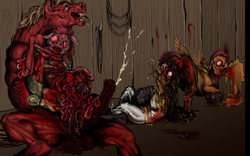 Size: 763x476 | Tagged: explicit, grimdark, grotesque, artist:little_gore_pig, apple bloom, scootaloo, sweetie belle, fanfic:sweet apple massacre, abuse, age difference, anal, applebuse, asphyxiation, balls, big macintosh, blood, bloodshot eyes, brother and sister, crying, cum, cutie mark crusaders, dead, detailed, drool, earth pony, fanfic art, female, fetish, filly, foal, foalcon, g4, gore, group, imported from derpibooru, incest, intestines, male, necrophilia, nudity, organs, pegasus, penetration, penis, pony, poop, rape, rope, scat, scootabuse, sex, siblings, speedpaint available, stallion, stallion on filly, straight, strangling, suffering, sweetiebuse, teeth, tied up, tongue out, torture, unicorn, urine, vein, vein bulge, vomit, why, wood