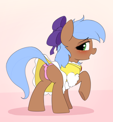 Size: 3400x3680 | Tagged: questionable, artist:whiskeypanda, oc, oc:cinnamon spice, anal insertion, bedroom eyes, blushing, butt, buttplug, cameltoe, clothes, dress, earth pony, earth pony oc, eyebrows, eyebrows visible through hair, female, filly, foal, foalcon, high res, imported from derpibooru, insertion, looking at you, looking back, looking back at you, oc only, open mouth, open smile, panties, pink underwear, plot, pony, presenting, raised hoof, rear view, ribbon, sex toy, simple background, skirt, smiling, smiling at you, solo, solo female, tail, tail hole, underwear, upskirt