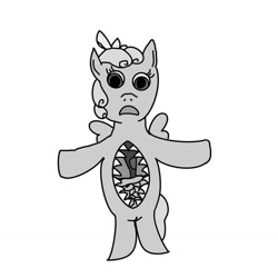Size: 1280x1280 | Tagged: explicit, grimdark, grotesque, abuse, artist needed, belly mouth, cozy glow, cozybuse, foalcon, g4, gore, imported from derpibooru, monochrome, nightmare fuel, nudity, op is a duck, pegasus, pony, ribcage, solo, vulva