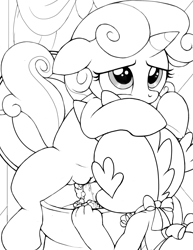 Size: 2550x3300 | Tagged: explicit, grotesque, artist:tricksta, spike, sweetie belle, clothes, dragon, female, fetish, filly, foal, foalcon, g4, high res, human vulva on pony, imported from derpibooru, maid, male, monochrome, nudity, pissing, pony, poop, pooping, scat, semi-anthro, sitting on toilet, toilet, unicorn, urine, voyeurism, vulva, watersports