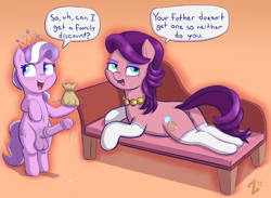 Size: 2088x1532 | Tagged: explicit, artist:heretichesh, diamond tiara, anatomically correct, anus, balls, big penis, bipedal, blushing, butt, clothes, couch, dialogue, duo, earth pony, erection, female, fifth leg, foalcon, futa, futa diamond tiara, futa filly, futa on female, g4, imminent sex, imported from derpibooru, impossibly large penis, incest, intersex, jewelry, legwear, lying down, makeup, mare, money bag, mother and child, mother and daughter, nudity, open mouth, open smile, penis, plot, ponut, pony, precum, prone, prostitute, prostitution, ship:spoiledtiara, shipping, simple background, smiling, socks, speech bubble, spoiled rich, spoiled rich is not amused, thigh highs, unamused, vulva