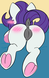Size: 1398x2218 | Tagged: explicit, artist:steelsoul, rarity, anus, blank flank, blushing, butt, butt blush, dark genitals, dock, female, filly, filly rarity, foal, foalcon, frog (hoof), g4, imported from derpibooru, nudity, plot, presenting, rear view, rearity, spank mark, underhoof, vulva, younger