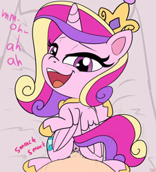 Size: 3800x4200 | Tagged: explicit, artist:littlenaughtypony, alicorn, anatomically correct, anus, colored, crown, female, flat colors, foalcon, g4, g4.5, high res, human, human on pony action, imported from derpibooru, interspecies, jewelry, looking at you, looking back, male, male pov, moaning, nudity, offscreen character, offscreen male, open mouth, penetration, ponut, pony, pov, princess cadance, regalia, sex, straight, vaginal, vaginal secretions, vulva