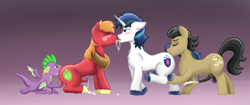 Size: 2560x1080 | Tagged: explicit, shining armor, spike, anal, anal orgasm, analingus, analingus on male, anonymous artist, balls, big macintosh, big macintosh's yoke, commission, dragon, earth pony, filthy rich, foalcon, french kiss, from behind, g4, gay, horse collar, imported from derpibooru, infidelity, infidelity armor, kissing, male, male on male analingus, nudity, oral, orgasm, penetration, penis, pony, pony on pony action, sex, ship:shiningmac, ship:spikentosh, shipping, simultaneous orgasm, spontaneous orgasm, stallion, stallion on stallion, unicorn, wings
