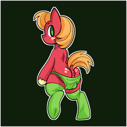 Size: 1000x1000 | Tagged: explicit, artist:vodkamewtwoni, anus, big backintosh, big macintosh, butt, butt freckles, clothes, colt, commission, dock, earth pony, foal, foalcon, freckles, g4, green background, imported from derpibooru, legwear, looking at you, looking back, looking back at you, male, no pupils, nudity, panties, plot, ponut, pony, raised tail, simple background, solo, solo male, stockings, tail, taint, thigh highs, underwear, ych result