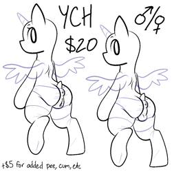 Size: 1000x1000 | Tagged: explicit, artist:vodkamewtwoni, alicorn, anus, balls, clothes, colt, commission, earth pony, female, filly, foal, foalcon, genitals, imported from derpibooru, legwear, looking back, male, nudity, panties, pegasus, ponut, pony, spread wings, stockings, thigh highs, underwear, unicorn, vulva, wings, your character here