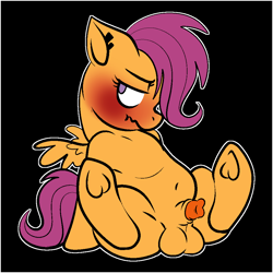 Size: 1000x1000 | Tagged: explicit, artist:vodkamewtwoni, scootaloo, blushing, cutie mark fundraiser au, ear piercing, female, filly, foal, foalcon, futa, futa filly, futa scootaloo, g4, imported from derpibooru, intersex, looking away, nudity, pegasus, penis, piercing, pony, small penis, small penis humiliation, solo, spread legs, spread wings, spreading, wings