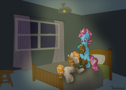 Size: 3500x2500 | Tagged: explicit, artist:itwasscatters, oc, oc:cyan sand, age difference, canon x oc, colt, cup cake, female, foal, foalcon, g4, group sex, high res, imported from derpibooru, male, mare, mare on colt, nudity, pear butter, pony, straight, straight shota, threesome, vulva