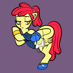Size: 1000x1000 | Tagged: explicit, artist:vodkamewtwoni, apple bloom, alternate version, bracelet, clit piercing, clitoris, clothes, crotchboobs, ear piercing, earring, earth pony, female, filly, foal, foalcon, g4, genital piercing, genitals, imported from derpibooru, jewelry, lidded eyes, lifted leg, looking back, nipples, nudity, piercing, pony, shoes, solo, solo female, teats, vulva, white panties